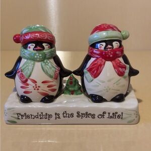 Adorable Penguins Salt and Pepper Shakers with Underplate.